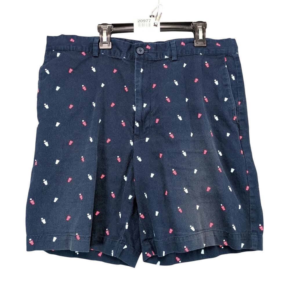 Savane Beer Pong Print Navy Cotton Chino Shorts Men's 36x8" College Humor Preppy